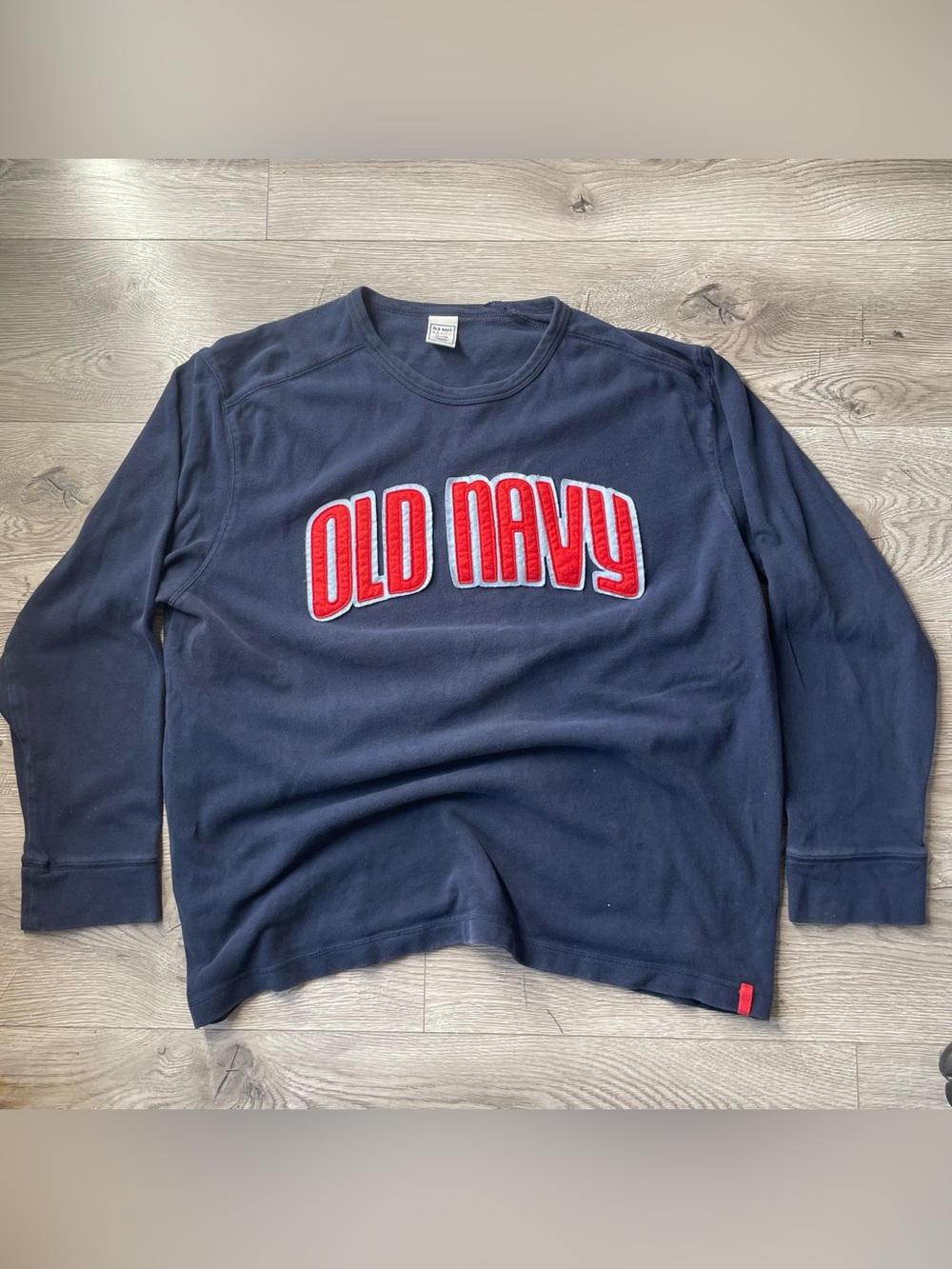 Old Navy Navy Crewneck Sweatshirt with Red Logo Patch